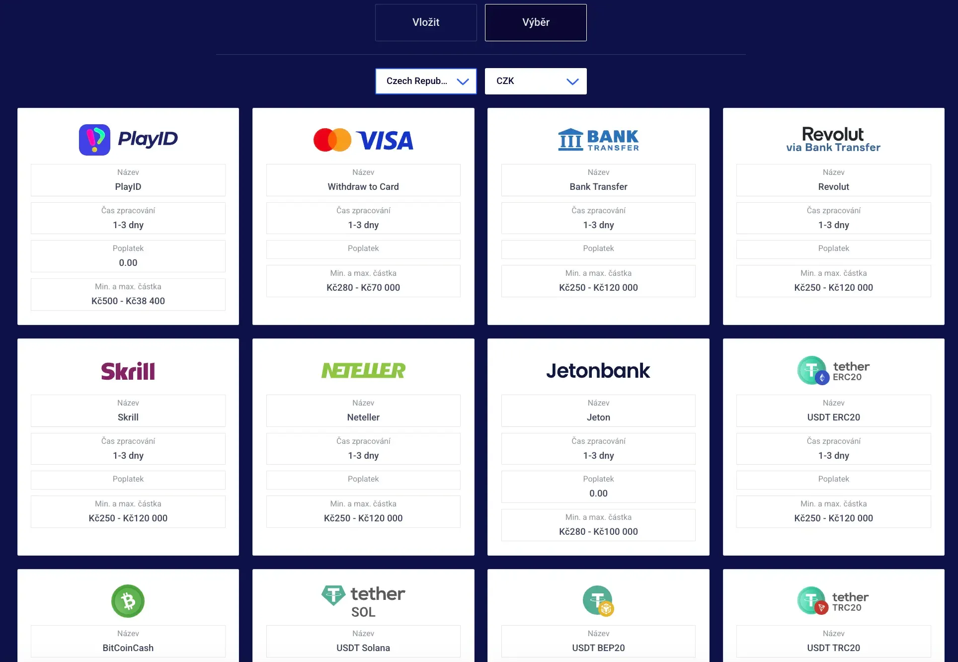 Výběr v casino Frumzi